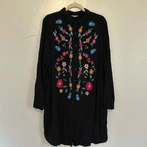 ODDY EMbroidered Rayin Tunic Button Shirt Long EUC XL